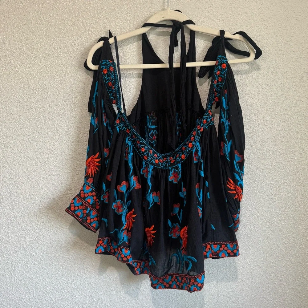 Free People Jasmine Blooms Embroidered Top Womens XS Boho Floral Hippie Colorful